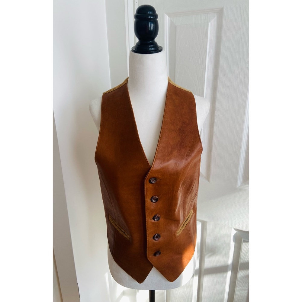 70s Brown Leather Western Wear/Hippie/Suit Vest by Cordovan Montreal